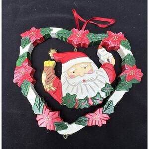 Vintage Christmas Wooden Ornament Santa In Heart By Midwest Cannon Falls S1B
